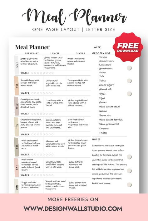 Weekly Meal Planner: Your Ultimate Food Organization Solution! Meal Weekly Planner, Meal Plan Design, Meal Planning Menus Free Printable, Meal Planner Ideas, Weekly Nutrition Plan, Meals Planner, Printable Meal Planner, Weekly Meal Planner Printable Free, Weekly Food Planner