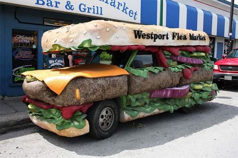 The 9 tastiest-looking literal food trucks in the world. Now this is fun! www.insuremycateringbusiness.com Food Truck Design Interior, Kombi Trailer, Foodtrucks Ideas, Amazing Burger, Best Food Trucks, Food Truck Design, Truck Art, Weird Cars, Food Cart