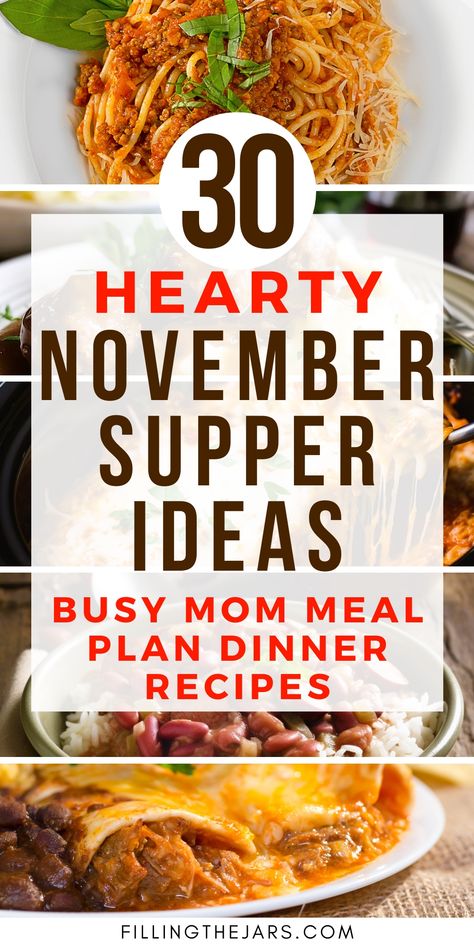 Looking for family-friendly November dinner meals? This list of 30 meal ideas includes hearty family dinner recipes perfect for fall. Whether you’re planning a November dinner menu or need time-saving meal ideas for busy weeknights, these cozy November recipes are sure to become favorites. Get inspired with a variety of delicious fall dinner recipes for November, keeping your family happy all month long. A Week Of Dinner Ideas, Fall Dinner Family, Veterans Day Dinner Ideas, Struggle Dinners, November Meal Ideas, Dinner Weekly Menu Ideas, Weekly Dinner Menu Ideas Families, Monthly Dinner Menu Ideas, Weeknight Meals For Family