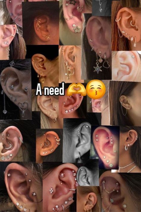 #piercings #ear #aesthetic #cute Self Ear Piercing, Ear Piercings And Names, Bunch Of Ear Piercings, Piercing Yourself, Three Ear Piercings Lobe, Earscape Inspiration, Different Face Piercings, Ear With Lots Of Piercings, Piercing My Own Ears