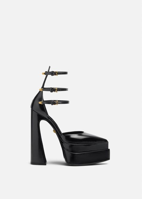 Versace Women's Aevitas Pointy Platform Pumps in black | Versace US Platform Shoes Sandals, Luxury Clothes Men, Luxury Designer Shoes, Versace Home, Atelier Versace, Platform Loafers, Goat Leather, Gianni Versace, Ankle Straps