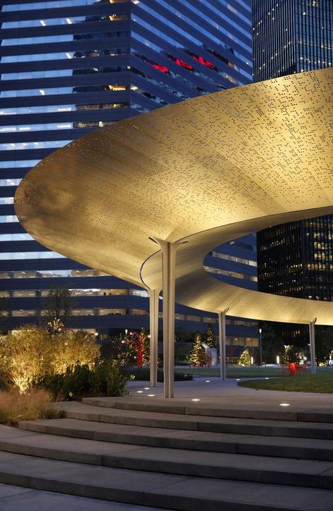 Sometimes we get it right: Pacific Plaza Park is a victory for downtown Dallas Facade Lighting Architecture, Canopy Lighting, Lighting Architecture, Architecture Facade, Outdoor Lighting Design, Architectural Lighting Design, Building Front, Facade Lighting, Urban Lighting