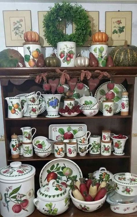 Portmeirion Pottery - Pomona Pattern - Cabinet Display. Beautiful Dinnerware, Portmeirion Pottery, Cottagecore Living, Emma Bridgewater Pottery, Welsh Dresser, Cabinet Display, Home Goods Store, Chic Chic, China Display