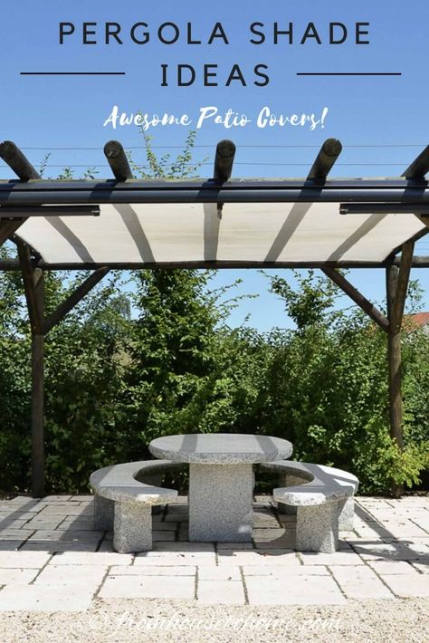 DIY Pergola Cover Ideas: 7 Ways To Protect Your Patio From Sun and Rain - Gardening @ From House To Home Pergola Cover Ideas, Pergola Shade Ideas, Waterproof Pergola, Pergola Cover, Shade Sail Installation, Retractable Pergola Canopy, Shade Ideas, Farmhouse Patio, Backyard Shade