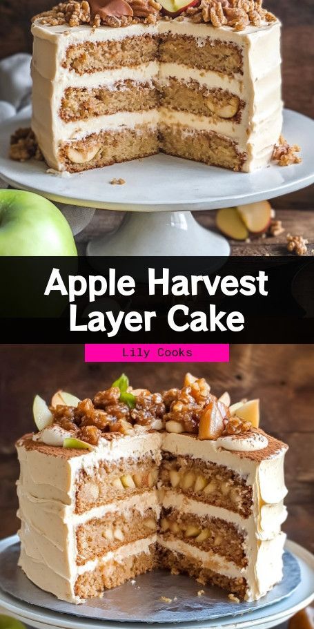 Apple Harvest Layer Cake Recipe | Fall Baking Delight Indulge in the essence of autumn with our Apple Harvest Layer Cake recipe. Inspired by classic apple crisp, this cake features moist apple-infused layers and a delicious crumb topping. Perfect for cozy gatherings, savor the warm spices and nostalgic flavors of the season. #FallBaking #AppleRecipes Layered Cakes Ideas, Harvest Apple Cake, Thanksgiving Layer Cake, Thanksgiving Recipes Dessert Cake, Two Layer Cake Recipes, Layered Apple Cake, Fall Inspired Cakes, Fall Apple Cake, Apple Cake Recipes Moist