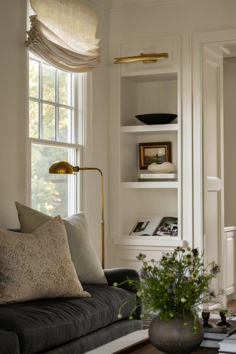 Seven Tips From A Heritage Remodel - Studio McGee Park And Oak Living Room, Studio Mcgee Blue Living Room, Studio Mcgee Dark Room, Built Ins Around Bay Window, Georgetown Homes Interior Design, Small Parlor Room Ideas Interior Design, Cozy Luxe Living Room, Refined Living Room, Minimalist Colonial Interior Design