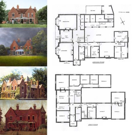 Borley Rectory was a house that gained infamy as "the most haunted house in England" after being described as such by psychic researcher Harry Price. Built in 1862 to house the rector of the parish of Borley and his family, it was badly damaged by fire in 1939 and demolished in 1944. British Manor House Floor Plans, Haunted House Plans, Haunted Mansion Floor Plan, Borley Rectory, House In England, House Floorplan, Building References, Castle Floor Plan, British Houses