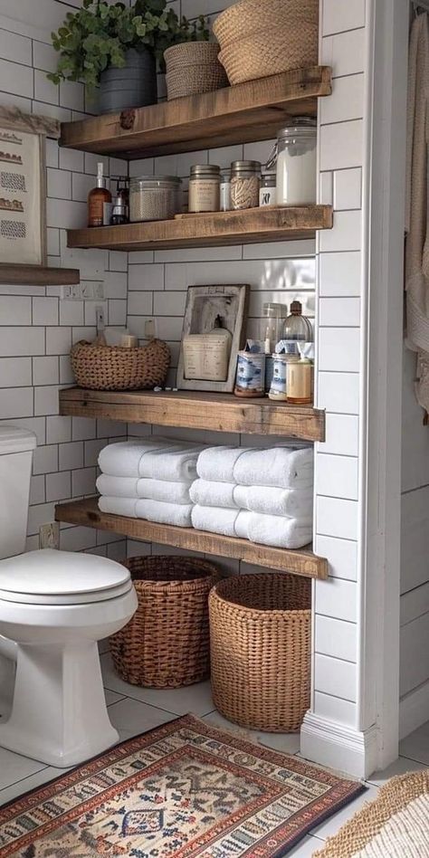 What To Do With Extra Space In Bathroom, Cute Small Cabin Ideas, Rustical Bathroom Ideas, Bathroo. Storage, Farmhouse Over Toilet Storage, Bathroom Vanity Tile Backsplash Ideas, Inside Wood Storage Ideas, Easy Clean Bathroom Design, Storage Ideas For Small Spaces Bathroom