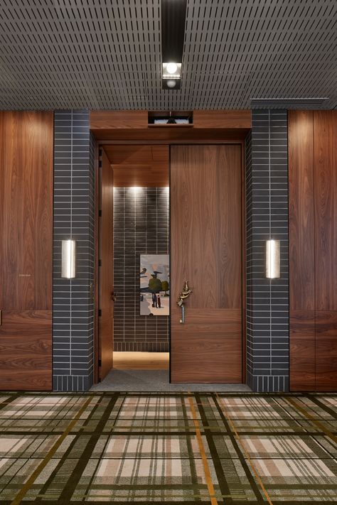 Hyatt Centric by Hecker Guthrie and Architectus - Issue 12 Commercial Feature - The Local Project - The Local Project Hotel Hallway Design, Lift Lobby Design, Elevator Lobby Design, Mid Century Hotel, Custom Door Handle, Hyatt Centric, Hecker Guthrie, Lift Lobby, City Grid