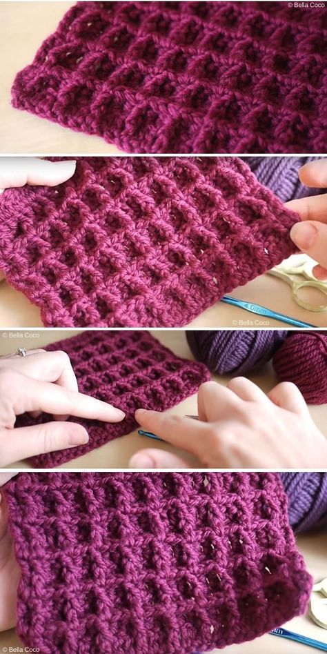 Waffle Stitch Crochet Patterns and Ideas | Crochetpedia Crochet Waffle Stitch, Waffle Stitch, Crochet Stitches For Blankets, Crochet Blanket Designs, Crochet Mittens, Crochet Dishcloths, Double Crochet Stitch, Crochet Instructions, Crochet Stitches Patterns