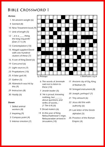 Bible Crossword Puzzle - Crossword I | BiblePuzzles.com Christian Crossword Puzzles For Adults, Christian Puzzles For Adults, Bible Puzzles For Adults, Bible Crossword Puzzles Free Printable, Crossword Puzzles Printable, Pencil Games, Bible Activity Sheets, Jail Ministry, Bible Crossword Puzzles