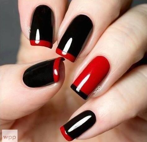 Francesinha + Filha única: vermelho e preto Red Black Nails, Black Nail, Nail Polish Designs, Fabulous Nails, Unique Nails, Fancy Nails, Nail Arts, Creative Nails, Manicure E Pedicure