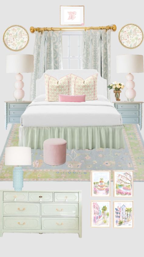 College Dorm Room Decor, Dorm Room Inspiration, College Room, Preppy Room, Room Redo, Room Makeover Bedroom, Bedroom Green, Green Accents, Room Inspiration Bedroom