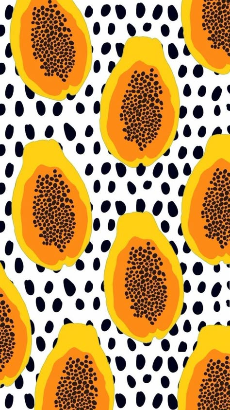 Papaya Wallpaper, Wallpaper Illustration, Fruit Wallpaper, Graphic Wallpaper, Pattern Illustration, Food Illustrations, Surface Pattern Design, 그림 그리기, Papaya