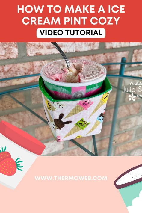 Ice Cream Pint Cozy, Easy Strawberry Jam, Ice Cream Holder, Ice Cream Pint, Ice Cream Cozy, Ice Cream Gift, Pint Of Ice Cream, Pretty Crafts, Diy Ice Cream