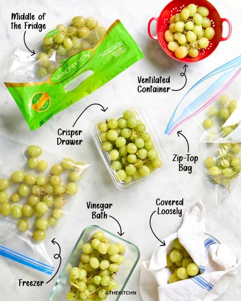 Storing Grapes, How To Store Grapes, Frozen Grapes, Fruit And Vegetable Storage, Storage Tips, Rice Ingredients, Fruit Storage, Food History, Green Grapes