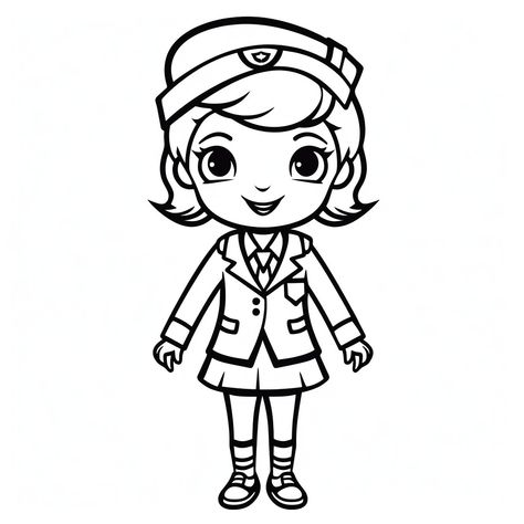 illustration of Cartoon flight attendant Flight Attendant Drawing Anime, Flight Attendant Drawing Easy, Flight Attendant Cartoon, Preschool Clipart, Outline Images, Airport Travel, Travel Activities, Simple Girl, Flight Attendant