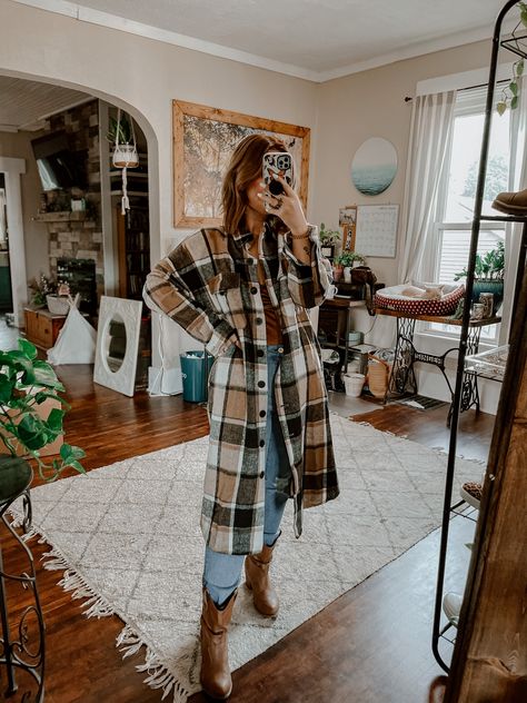 Jumpsuit With Flannel, Fall Fashion Staples, Statement Jacket, Clothing Staples, Flannel Jacket, Plaid Jacket, Found On Amazon, Fall Fashion, Influencer