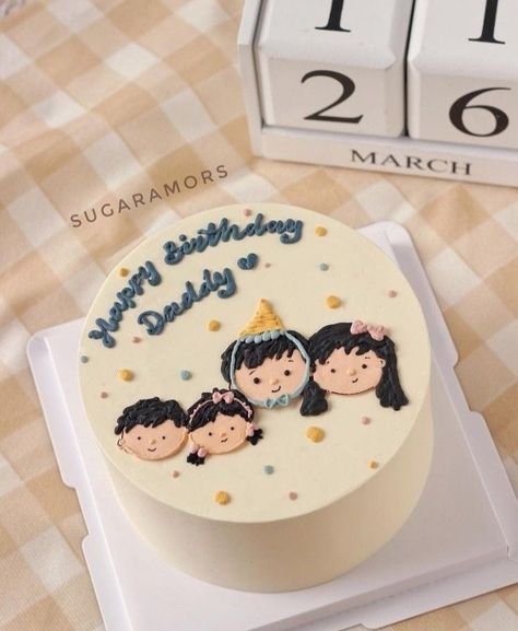 Dads Birthday Cake Ideas, Cake Design For Dad Birthday, Korean Cake Birthday Boys, Birthday Cake For Dad Ideas, Korean Cake For Boyfriend, Cake Birthday Korea, Happy Birthday Papa Cake, Korean Birthday Cake, Birthday Cake For Papa