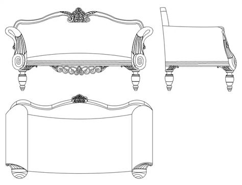 Classical European double sofa elevations cad block details that includes a detailed view of classical doubel sofa front view elevation, side view elevation, top view elevation, design details, dimensions details etc for multi purpose uses  for cad projects. Sofa Classic Luxury, Sofa Elevation, Sofa Side View, Sofa Front View, Living Room Top View, Classic Beds, Cabriole Sofa, Bed Top View, Rococo Sofa