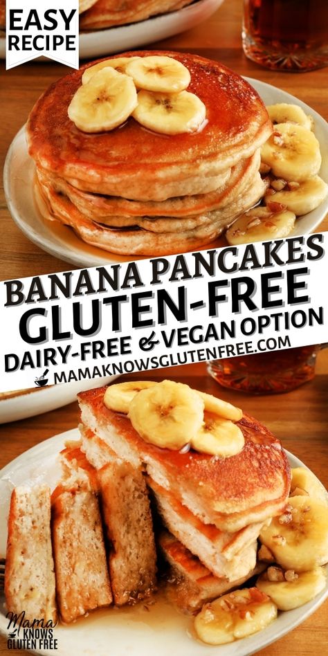 Mama Knows Gluten Free, Fluffy Banana Pancakes, Gluten Free Banana Pancakes, Vegan Banana Pancakes, Dairy Free Pancakes, Banana Pancakes Recipe, Dairy Free Breakfasts, Gluten Free Pancakes, Gluten Free Banana