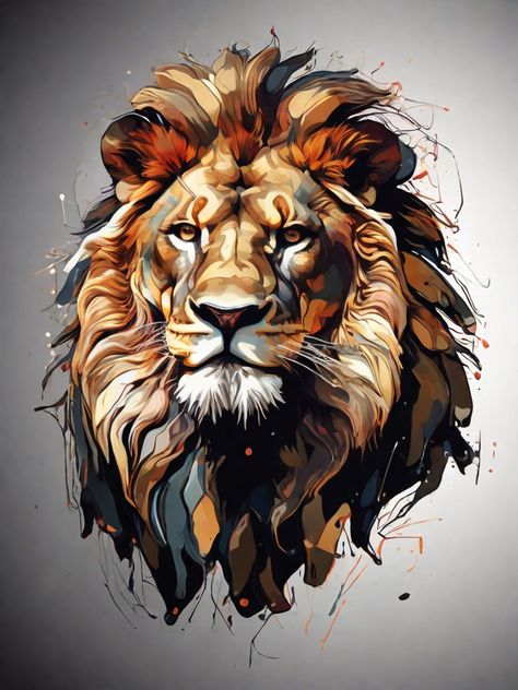 A regal lion, bold and powerful, is depicted in an abstract expressionist style with a play of light and shadow. The graphic, Lion Graphic Art, Lion Mural, Tshirt Prints, Lion Graphic, Lion Artwork, Decor Studio, Tiger Tattoo, Lion Of Judah, Iconic Photos