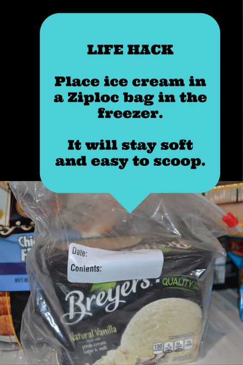 Keep Ice Cream Soft in the Freezer with this Life Hack How To Keep Ice Cream Soft In Freezer, Ziploc Bag, Stay Soft, Smart Ideas, Kitchen Helper, Melting Pot, Ice Creams, Life Hack, Dog Treat