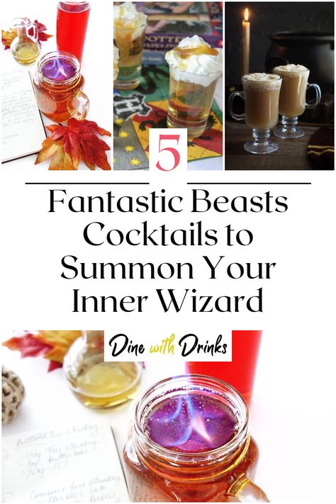 Collage of 4 fantastic beasts cocktails. Fantastic Beasts Party, Themed Food, Fantastic Beast, Newt Scamander, Fantastic Beasts And Where, Newt, Food Themes, Magical World, Mixology