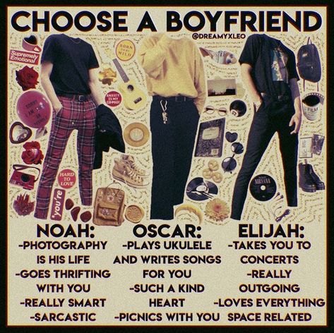 Pick A Boyfriend, Choose A Boyfriend, Pick Your Boyfriend, Look 80s, Niche Aesthetic, Boyfriend Aesthetic, Best Friend Questions, Mean Humor, Envy Clothing