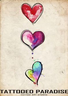 watercolor heart tattoo - Google Search Watercolor Heart Tattoos, Two Hearts Tattoo, Tattoo Watercolor, Tattoo Heart, Watercolor Heart, Top Tattoos, Wrist Tattoo, Feather Tattoos, Foot Tattoo