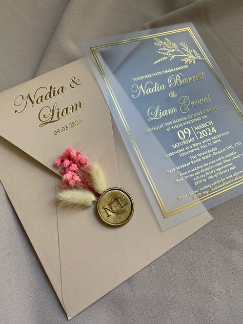 Buy Elegant Acrylic Wedding Invitation With Gold Foil Accents, Blush Foil-stamped Luxury Wedding Invitation Foiled, Champagne Unique Invitation Online in India - Etsy Unique Wedding Invitations Elegant, Hindu Wedding Invitation Cards, Hindu Wedding Invitations, Acrylic Wedding Invitation, Elegant Wedding Invitation Card, Acrylic Wedding Invitations, Acrylic Invitations, Foil Wedding Invitations, Acrylic Wedding