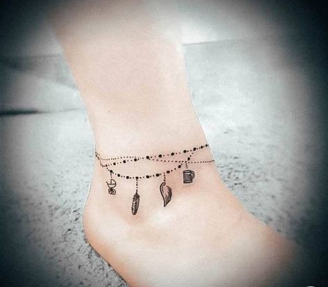 Ankle Bracelets Tattoos For Women, Charm Anklet Tattoo, Braclet Tattoo, Bracelet Tattoos For Women, Wrap Around Ankle Tattoos, Anklet Tattoos For Women, Simbols Tattoo, Charm Bracelet Tattoo, Charm Tattoo