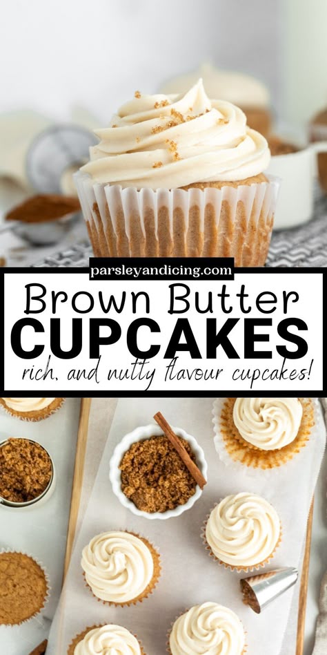 Brown Butter Cupcake Recipe, Browned Butter Cupcakes, Brown Butter Cupcakes, Brown Sugar Cupcakes Recipe, Pumpkin Carrot Cake Recipe, Soft Cupcakes, Butter Pecan Cupcakes, Brown Sugar Cupcakes, Brown Butter Recipes