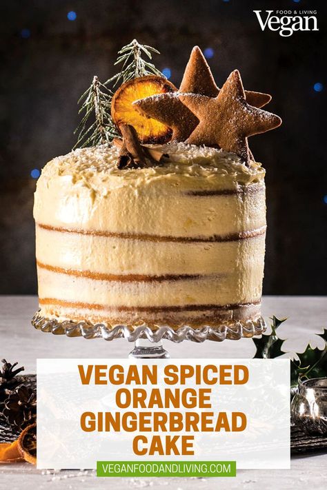 Vegan Spiced Orange Gingerbread Cake with Buttercream Frosting Orange Christmas Cake, Vegan Christmas Cake, Orange Spice Cake, Traditional Christmas Cake, Christmas Vegan, Cake With Buttercream Frosting, Vegan Gingerbread, Orange Frosting, Cake With Buttercream