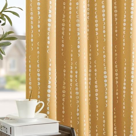 Amazon.com: jinchan 100% Blackout Boho Curtains Moon Phases Printed Bedroom Curtains 84 Inches Long Mustard Drapes Rod Pocket Thermal Insulated Curtains for Nursery Yellow Window Drapes Curtain Set 2 Panels : Home & Kitchen Curtains For Nursery, Nursery Yellow, Yellow Window, Yellow Drapes, Nursery Guest Room, Decorative Curtain Rods, Yellow Nursery, Yellow Curtains, Bedroom Curtains