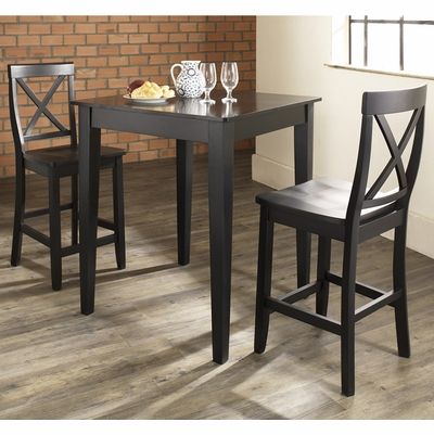 Brooklyn 3 Piece Black Pub Table with X-Back Stools - KD320005BK - Crosley Radio Tapered Leg Table, Pub Dining Set, High Top Tables, Pub Set, Bar Table Sets, Pub Table Sets, Patio Bar Set, 1st Apartment, Kitchen Dining Sets