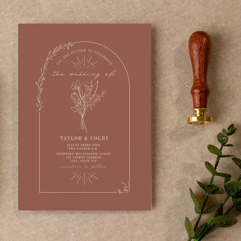 Bouquet Line Art, Terracotta Wedding Invitation, Line Art Botanical, Invitation Illustration, Border Background, Lined Envelopes, Terracotta Wedding, Terracotta Color, Wedding Anniversary Invitations