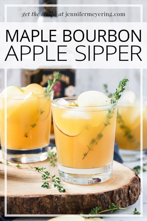 Maple Bourbon Apple Sipper - Jennifer Meyering Bourbon Drinks Recipes, Bourbon Slush, Bourbon Apple Cider, Recipes Drinks, Maple Bourbon, Fall Cocktails Recipes, Fall Cocktail, Bourbon Drinks, Sweet Cocktails