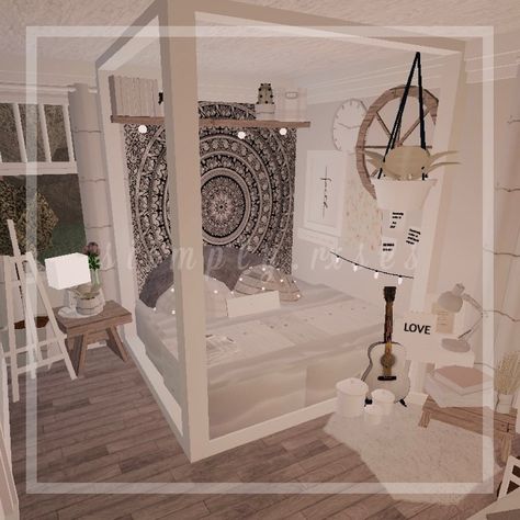 Boho Canopy Bedroom, Bloxburg Bedroom Ideas No Gamepasses, Bloxburg Bedroom Ideas Aesthetic, Room Bloxburg, Boho Canopy, Bloxburg Rooms, Bloxburg Bedroom Ideas, Bloxburg Bedroom, Bloxburg Houses