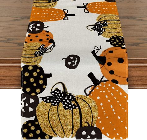 Artoid Mode Halloween Jack-O-Lantern Pumpkin Table Runner, Holiday Kitchen Dining Table Decoration for Indoor Outdoor Home Party Decor 13 x 72 Inch Décoration Table Halloween, Pumpkin Table Runner, Table Halloween, Halloween Table Runners, Tafel Decor, Printed Table Runner, Halloween Table Decorations, Jack O'lantern, Table Flag