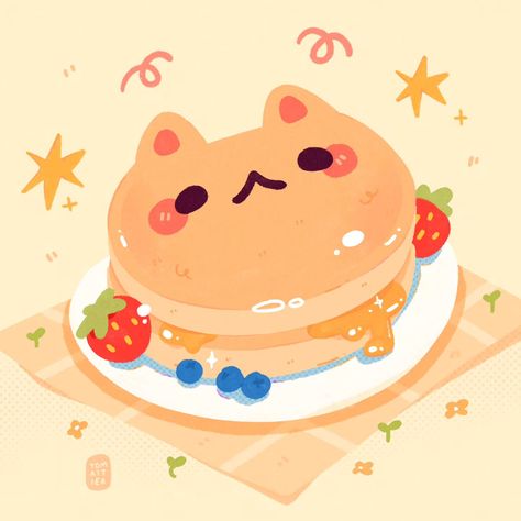 Cute Desserts Drawings, Food Illustrations Art, Cute Doodles Food, Pancake Drawing Easy, Cute Dessert Drawings, Breakfast Food Drawing Easy, Cute Breakfast Drawing, Pancake Doodle, Pancake Doodle Drawing