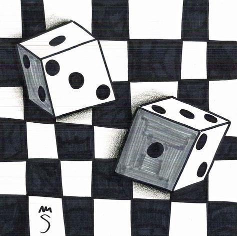 3d dice (sharpie, marker, and black colored pencil) Dice Drawing Easy, 3d Dice Drawing, Dice Drawing Art, Dice Line Art, Dice Clipart Black And White, 3d Dice, 3d Sketch, High School Art, Student Art