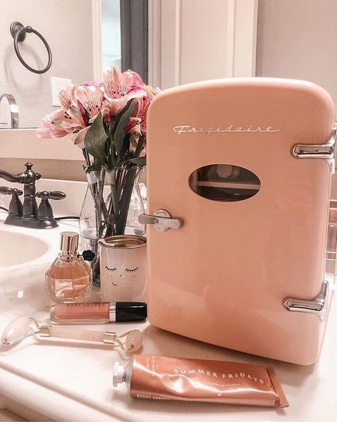 #fridge #aesthetic #amazon #roomdecoration #room #beautyproducts #pink Skincare Flatlay, Skin Care Fridge, Pink Skincare, Coffee Facial, Skincare Fridge, Haut Routine, Glowing Radiant Skin, Welcome Back To My Channel, Homemade Lotion