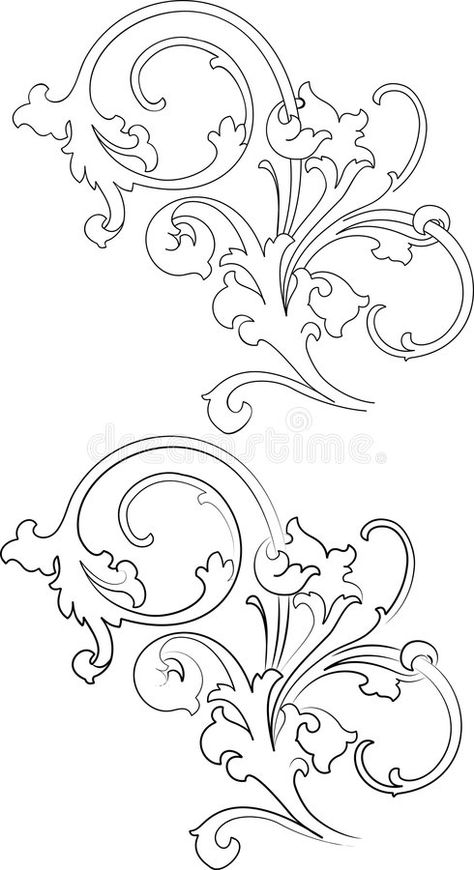 Illustration about Baroque Two Styles: Traditional and Calligraphy. All Curves Separately. Illustration of best, design, most - 3650434 Leather Tooling Patterns, Ornament Drawing, Tooling Patterns, Plaster Crafts, Baroque Art, Tanjore Painting, Pola Sulam, Stencil Patterns, Plaster Art