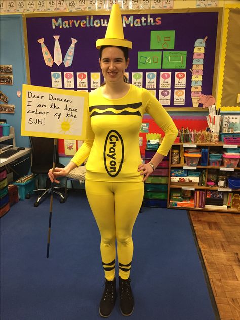 The Day The Crayons Quit Costume for World Book Day! World Literature Costume, The Day The Crayons Quit Costume, Crayon Costume Diy, Bookweek Costumes For Teachers, Eve Jeffers, Kids Book Character Costumes, World Book Day Outfits, Book Parade, The Day The Crayons Quit