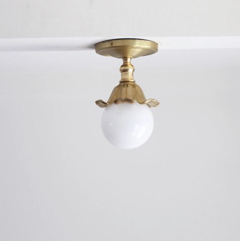 Brass Light Fixture, Brass Ceiling Light, Office Nook, Brass Ceiling, Flower Lamp, Cottagecore Style, Beacon Hill, Hallway Lighting, Mood Light