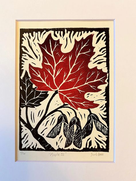 Red Maple Leaf Block Print Linocut Art Fall Leaves - Etsy Leaf Linocut, Red Maple Leaf, Linoleum Print, Linocut Printmaking, Lino Art, Linocut Art, Red Maple, Woodcuts Prints, Handmade Tiles