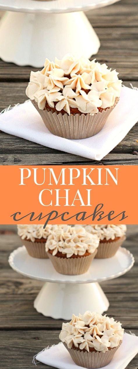 Leftover Pumpkin Puree, Chai Cupcakes, Pumpkin Cupcake Recipes, Spiced Buttercream, Autumn Baking, Small Batch Baking, Fall Cupcakes, Leftover Pumpkin, Chai Recipe