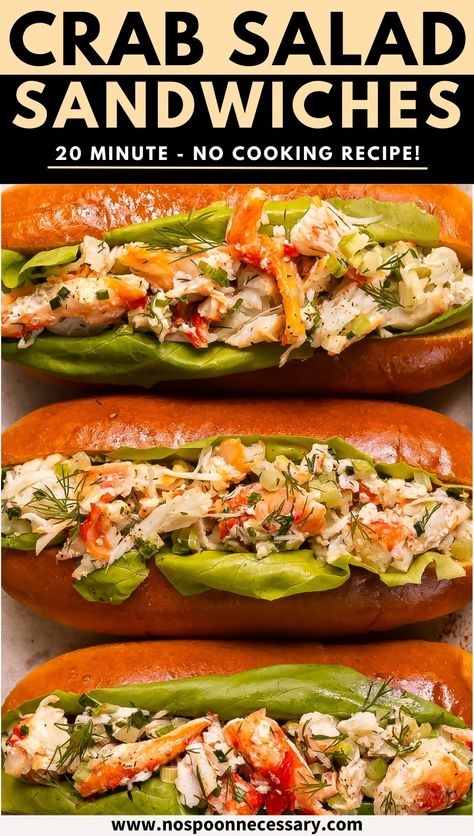 Satisfy your seafood cravings with the ultimate crab salad sandwich recipe. My easy-to-make crab roll features succulent crab meat with fresh herbs, zesty seasonings, and a creamy dressing for a delightful sandwich bursting with delicious flavors! Hot Crab Sandwich Recipe, Subway Seafood And Crab Recipe, Crab Rolls Sandwich, Crab Salad Sandwich Recipe, Crab Sandwich Recipe, Crabmeat Salad, Crab Salad Sandwich, Seafood Cravings, Crab Cake Sandwich