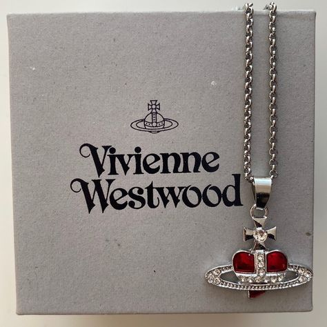 Vivienne Westwood Red Heart Saturn Rhinestone Necklace Vivienne Westwood Pendant, Vivienne Westwood Accessories, Westwood Necklace, Vivienne Westwood Jewellery, Vivienne Westwood Red, Nike Fashion Shoes, Dope Jewelry, Red Necklace, Pretty Necklaces